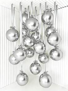 10pcs/Set 10-Inch Silver 4D Round Foil Balloons, Suitable For Birthday Parties And Celebrations, Birthday Party Decorations, Party Decorations, Graduation Parties, Wedding Decorations, Hanging Balloons, Scene Decor, Theme Balloons - Silver - View 2