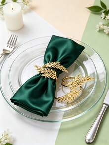 4-30pcs Metal Leaf Napkin Rings, Wheat Ear Napkin Holders, Table Decor Suitable For Wedding, Christmas, Party, Banquet, Dinner - Gold - View 6