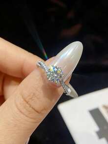 1件裝莫桑鑽戒指 經典1CT扭轉戒圈六爪鑲嵌附配石女款訂婚戒指 - 扭臂六爪莫桑戒指-1ct - 查看 2