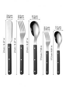 5pcs Stainless Steel Riveted Handle Knife Fork Spoon Dessert Spoon Fork Set Steak Knife Fork Heat-Resistant Handle Tableware Butter Knife - Silver - View 4