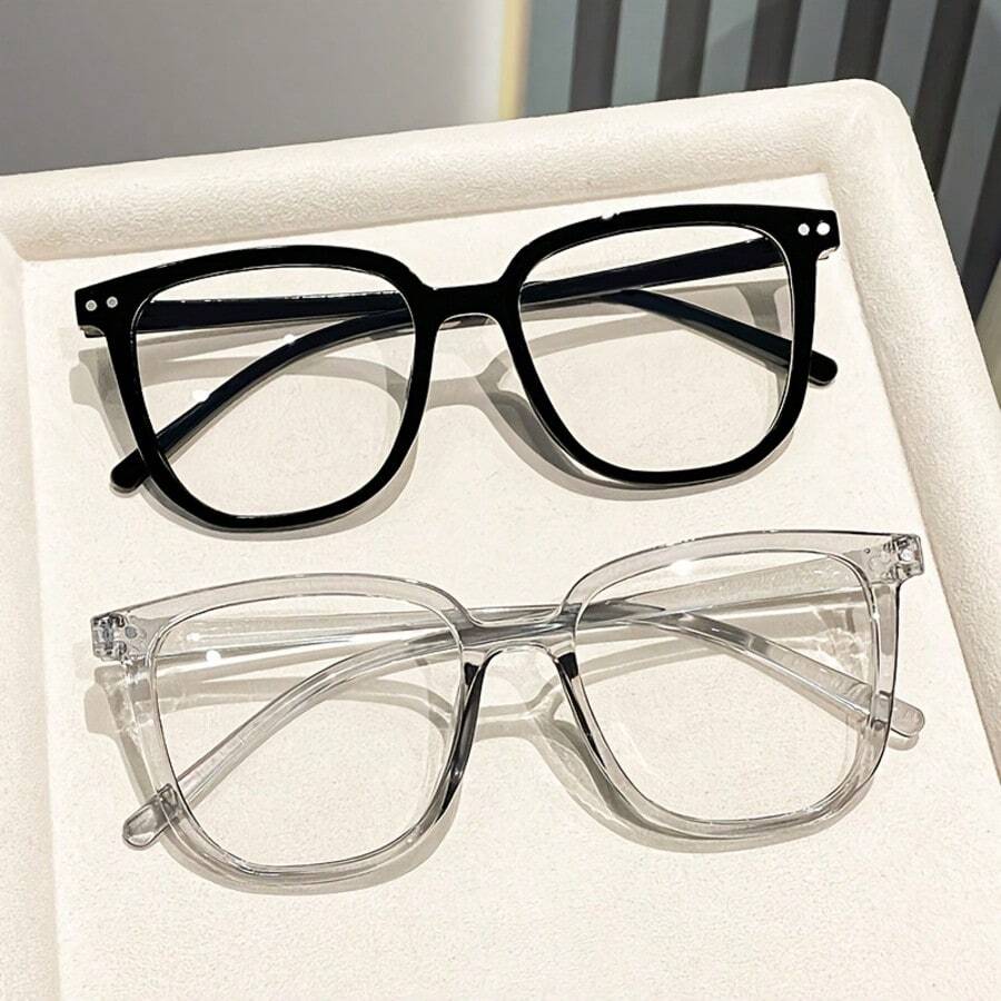 Unisex Rivet Square Thick Frame Decor Glasses Eyewear For Daily Commute Outfit - Transparent - View 1