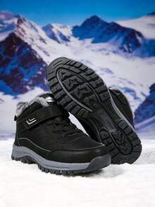 Women's Snow Boots, Thick Sole Hiking Boots, Fluffy Thermal Lining, Minimalist Solid Color, Unisex, Outdoor Cold-Resistant Warm Ankle Boots - Black - View 8