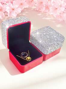 1pc Luxury Sparkling Artificial Rhinestone Jewelry Storage Box, Makeup Pad, Lipstick, Ring, Earring, Necklace Organizer, Travel Portable Bathroom Vanity Jewelry Box, Holiday Gift - Silver - View 7
