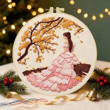 1PC 15*15cm/5.9*5.9in 20*20cm/7.9*7.9in,Woman In A Long Dress Embroidery Kit, DIY Handmade Embroidery Set For Adult Beginners, Home Gift, Women's Sewing Gift, Including User Manual, Printed Pattern Fabric, Embroidery Frame, Needle And Thread. - 15X15CM - View 4