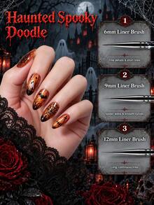 JOCNAIL 10pcs Gothic Halloween Nail Art Brush Set, Professional Acrylic Extension & Builder Gel Painting Liner Pen Kit, Halloween DIY Nail Design Tools For Beginners - Multicolor - View 4