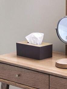 Plastic Tissue Box With Wooden Lid, Wooden Tissue Box Set, Tissue Storage Box Holder For Home, Restaurant, Office, Hotel Room (Black/White) - Multicolor - View 16