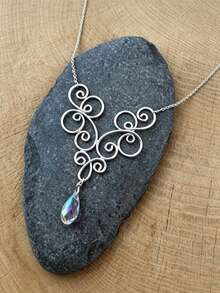 Vintage Handmade Silver Color Swirl Filigree Necklace Water Drop AB Crystal Pendant Necklace For Women Bohemian Statement Wedding Party Jewelry Gift - Necklace - View 7
