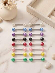 CIZME 12pcs 14G Stainless Steel Straight Barbell Tongue Rings, Y2K Style Tongue Rings Body Piercing Jewelry 14mm Length, For Women Party Social Gathering - 12pcs/set - View 3