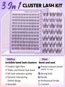 120 Clusters Invisible Band Eyelash Extension Set Wispy Natural Cluster Lashes DIY Eyelash Extension Kit C Curl 10-16mm Eyelash Clusters Single Eyelash Set - C - View 4