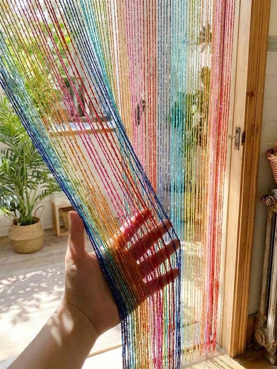Rainbow/Gold String Curtains For Doors And Windows - Home Decor Accessory - 100 X 200cm - Can Be Used As A Fly Screen For Doorways - Polyester Material