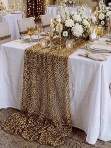 Leopard Print Table Runner, Vintage Wild Style Tabletop Decor, Dining Table Cloth For Dinner Party Banquet Atmosphere - Gold - View 6