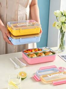 304 Stainless Steel Divided Bento Box, Sealed Leak-Proof Portable Lunch Box With Sauce Container, Spoon And Fork, Fresh-Keeping Meal Box For Work And Picnic - Multicolor - View 10