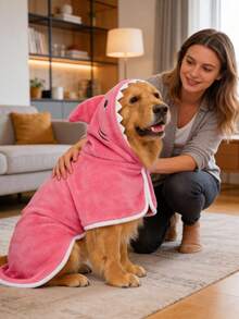 2-In-1 Shark Dog Bathrobe Winter Warm Coat, Super Absorbent Coral Fleece Hooded Towel, Adjustable Strap, Cute Pet Shark Outfit, Sleeveless & Open Leg Drying Robe, Suitable For Small, Medium And Large Dogs - Green - Mint Green - View 17