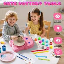 Torno De Cerámica Para Niños,Kit Completo De Pintura Y Manualidades.Juguetes Infantiles Adecuados Para Niños Y Niñas,Un Regalo Perfecto Para Cumpleaños,Halloween O Navidad - Rosa - Ver 3