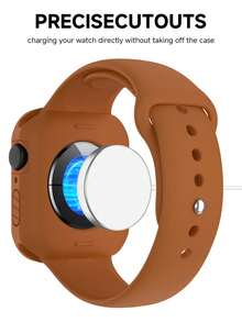 2件裝防摔防水矽膠手錶保護殼，適用於 40mm 41mm 42mm 44mm 45mm 46mm 機型，3D 設計柔軟彈性運動戶外手錶殼，相容 Series 11/10/9/8/7/6/5/4/SE，男女通用智慧手錶保護殼 - 矽膠錶殼-棕色 - 查看 4
