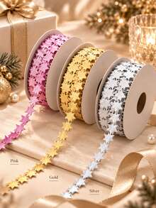 2 Yards Gold & Silver Star Ribbon Lace Small Roll Christmas Celebration Decoration Embossed Woven Tape, Suitable For Christmas Tree, Christmas Gift Packaging Material (Paper Core Not Included) - Star Belt - View 6