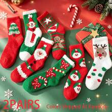 1/2/4/7 Pairs Women's Christmas Mid-Calf Socks, Santa Claus, Snowman And Reindeer Patterns, Suitable For Party And Christmas Gifts, Halloween Gifts, Adult Socks, Comfortable And Breathable, Warm And Insulated, Suitable For Home, Travel And Gifting - Multicolor - View 10