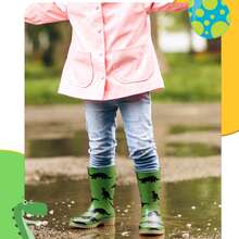 HSYAAMOO Boys Fashion Dinosaur Cartoon Pattern Waterproof Rain Boots, Non-Slip Wear-Resistant, Cute Durable, Soft Comfortable, Suitable For Little Adventurers Outdoor Play. - Green - View 6