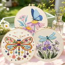 1PC 15*15cm/5.9*5.9in 20*20cm/7.9*7.9in,Dragonflies And Butterflies Embroidery Kit, DIY Handmade Embroidery Set For Adult Beginners, Home Gift, Women's Sewing Gift, Including User Manual, Printed Pattern Fabric, Embroidery Frame, Needle And Thread. - 15X15CM - View 14