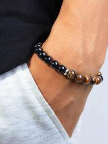 Triple Protection Healing Crystal Bracelet,Tiger Eye&Black Tourmaline&Hematite Natural Stone Jewelry Strength & Positive Energy Gift For Men&Women - Multicolor - View 2