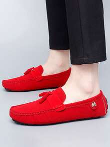 GAISIMA Men's Red Faux Suede Business Loafers, Bow + Metal Buckle Classic Slip-On Driving Shoes, Suitable For Daily Wear And Parties, - Red - View 4