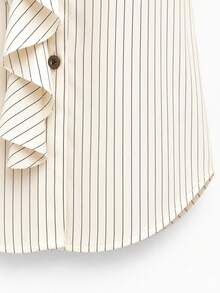 YUXIN Women's Fine Striped Ruffle Tie Neck Blouse, Front Button Long Sleeve Office Commute Top, Elegant French Style Autumn Top, Beautiful Fashion - Apricot - View 9