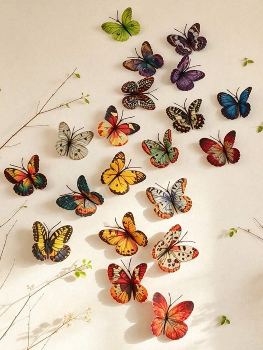 1/5/10/20pcs Oil Painting Style PVC 3D Butterfly Wall Stickers, Suitable For Wedding, Holiday Decoration, Photo Props, Halloween And Christmas Decoration