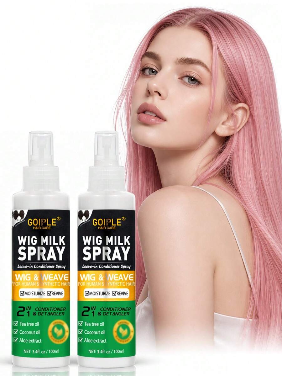 Goiple 2pcs 3.4 Fl Oz/100ml Wig Care Solution, Wig Care Product, Heat Protection Spray, Smooth Leave-In Conditioner, Easy To Comb, Brighten And Extend The Life Of Synthetic Wigs, Cosplay Wigs, And All Types Of Wigs