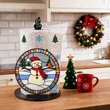 2D Christmas Snowman Red Scarf Red Cardinal Snow Scene Painted Glass Print Paper Towel Holder, Acrylic Material Vertical Roll Paper Storage Rack, Kitchen Dining Table Decor Ornament, Easy Installation, Suitable For Christmas - Multicolor - View 5
