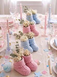 YIYIQCSJ Baby Shower Table Decor Set: Includes Crochet Baby Booties (Suitable For Neutral Color Gender Reveal Party Decoration) - Multicolor - View 9