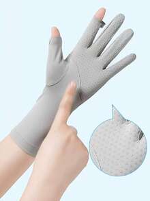 New UPF50+ Ice Silk Sun Protection Gloves For Women, Driving, Anti-UV, Outdoor Cycling, Non-Slip Touchscreen, Embroidered, Extended Length, Anti-Tanning Hand Protection Gloves - A - View 3