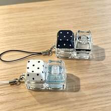 1pc Cute Polka Dot Dice Pattern Keychain, Backpack And Phone Lanyard Pendant, Keyboard Charm, Bag Accessory, Suitable For Any Bag - Multicolor - View 4