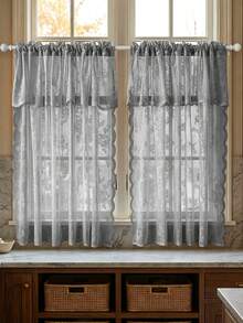 1pc French Romantic Style Semi-Sheer Curtain Panel, With Beaded Lace Trim, 100% Polyester Mesh, Wave Rod Pocket Design, Adjustable Decorative Curtain Suitable For Living Room Bedroom Balcony, Classic Style, Machine Washable, Suitable For Seasonal Use, Rod Pocket Design, Unlined, Semi-Sheer, Country Style, Premium Quality, Rod Pocket Design, Suitable For Door Curtain Panel, Woven, Embroidered, Polyester Fiber, Hanging Method, Fabric Weight 100-120g - Multicolor - View 6