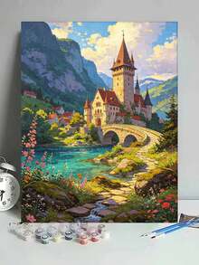 DIY Digital Oil Painting Kit - Castle Scenery, Beginner Canvas Art Handmade Painting Craft, Home Decor For Living Room, Bedroom, Holiday Gift, Includes Painting Tools. - Sets - View 2