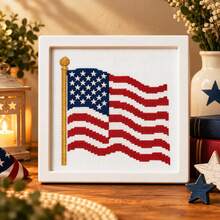 2pcs Independence Day Theme Mesh Embroidery Kit 18Mesh 15*15cm Pre-Printed Flag/Torch Pattern With White Frame And Scissors Threader, Beginner Zero-Base Stress Relief Handmade Small Desktop Decor Creative Gift - Multicolor - View 5