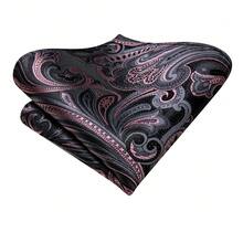 5Pcs Men Dusty Rose Paisley Jacquard Tie Pocket Square Cufflinks Tie Clip Ring Set, Cufflinks Pattern Random For Wedding - Rusty Rose - View 3