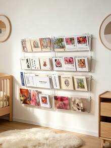 1pc Transparent Acrylic Wall-Mounted Children's Bookshelf, Wall-Mounted Card Storage Rack, Suitable For Baby Room And Home Book Storage - Multicolor - View 4