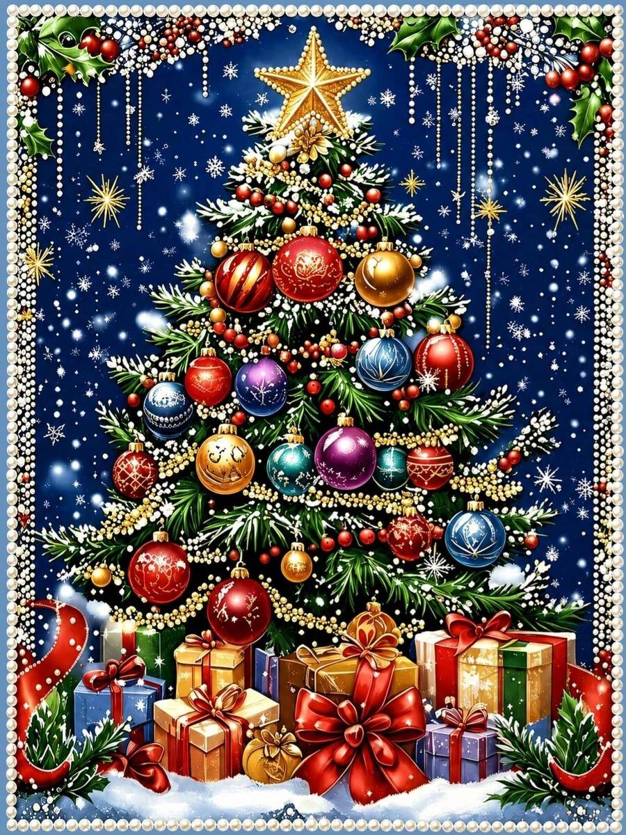 New Pearl Painting/Shiny Christmas Tree/Colorful Gift Box Design/Handmade Diamond Sticker Art/Creative Diamond Painting Set/Includes Pearls And Some Diamonds/Can Be Completed Independently