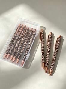 7/4pcs Leopard Print Highly Attractive Retractable Pen Set, (Includes 6/3 Pens + 1 Pen Box), Paired With 1.0mm Black Ink Refill, Vintage Neutral Pen, Back To School Stationery, Suitable For Students Practice And Office Use, Boxed For Personal Use Or Gift Giving - Ballpoint Pen - View 3