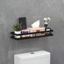 1pc Bathroom Storage Rack Wall-Mounted Matte Black Shower Organizer No Drilling Installation Floating Metal Shelf Suitable For Toilet Above And Sink Multi-Functional Hanging Basket Home Decor And Space Expansion Storage Rack - Multicolor - View 8