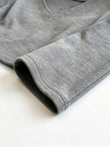 Women's Grey V-Neck Long Sleeve Pure Cotton Top, Autumn/Winter Regular Fit Mid-Stretch Slim T-Shirt - Light Grey - View 10