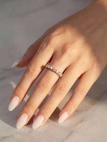 ESBERRY 1pc Moissanite Ring, 7 Sparkling Gemstones Pave Set Band, Suitable For Women's Party And Daily Wear - Gold - View 3
