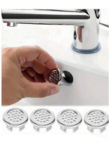 4-Piece Ceramic Countertop Sink Overflow Cover & Drain Accessories – White Decorative Bathroom Fixtures - Silver - View 6