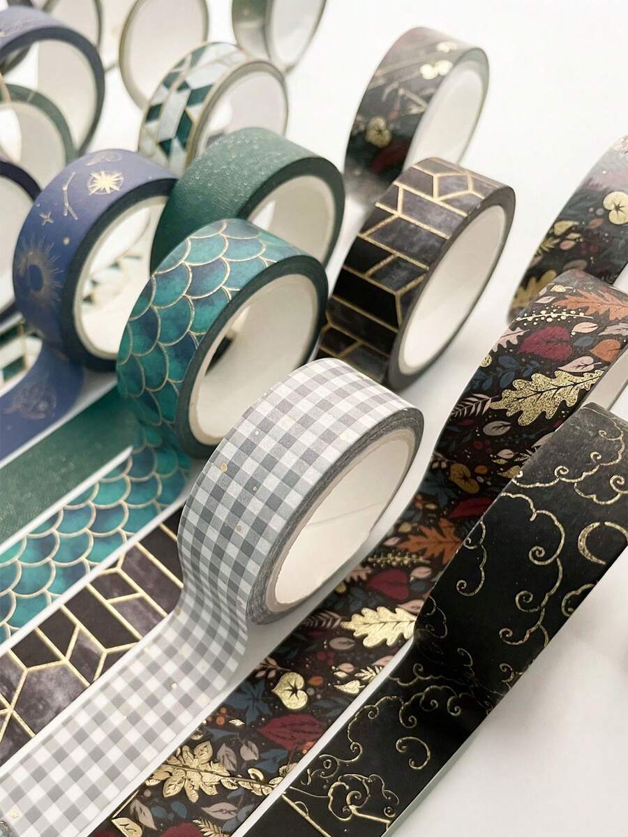 2 Rolls Geometric Striped Pattern Washi Tape Set - Exquisite Creative Foil Stamping Craft, Creative Fine Striped Tape Rolls, Suitable For Diary Decoration, Scrapbooking And Handicrafts, Ideal Choice For Unique Gift Wrapping And Party Decoration, Perfect For Back To School Season - Multi-color - View 1