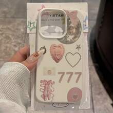 1件白色磨砂極簡鏡頭保護芭蕾之心777圖案手機殼，個性化適用於 16 Pro Max/18/17/16/15/14 Plus/13/12/11/Air，兼容三星系列 - 彩色 - 查看 1