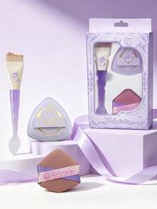 INYUSUN Unicorn Makeup Set, Dual-Ended Foundation Brush, Triangle Marshmallow Powder Puff, Dry & Wet Use, Non-Absorbent, Beginner Makeup 3 Pieces Gift Set - Multicolor - View 1