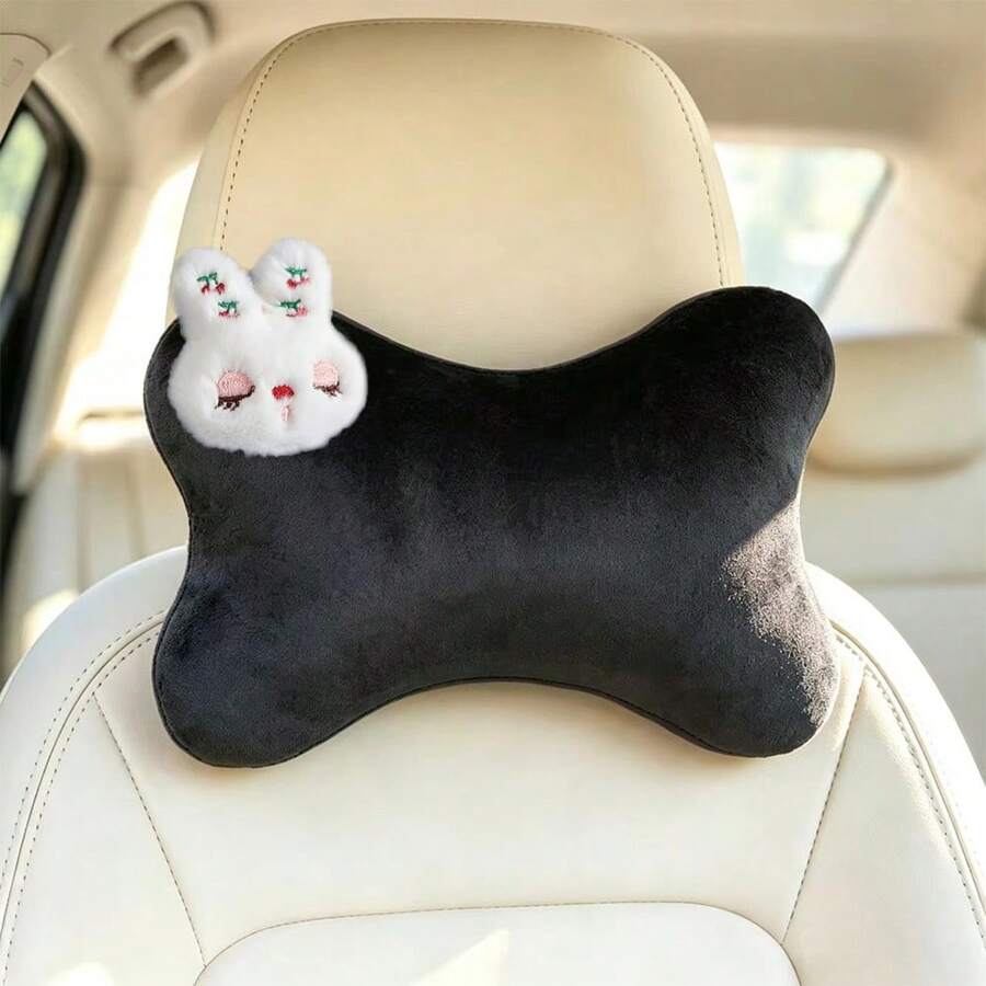 1 buah Bantal Leher Mobil Kelinci Ceri Bordir Manis, Desain Ergonomis, Dapat Digunakan Sepanjang Musim, Aksesori Interior Mobil Wanita - A - View 1