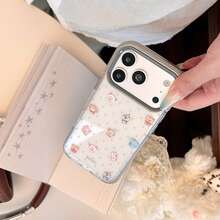 Kavenfort Grey Frame, Grey Stars, Cute Animal Theme Transparent 18 Pro Phone Case, Also Compatible With 17, 16 And 15, Creative Cartoon Design, Soft Shell, Cute, Creative, Geometric, Minimalist Style, Cartoon Style, Cute, Niche, Style. - Gray Edge - View 6