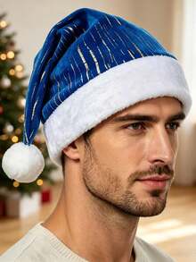 Christmas Decoration Red Green Blue Short Plush Colorful Gold Foil Gold Plush Trim Christmas Hat - A - View 1