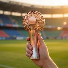 Football Trophy Style Hand Fan, Portable Fan With Ball Design And Gradient Base, Ideal Gift For Sports Fans, Events And Parties - Blue - View 5